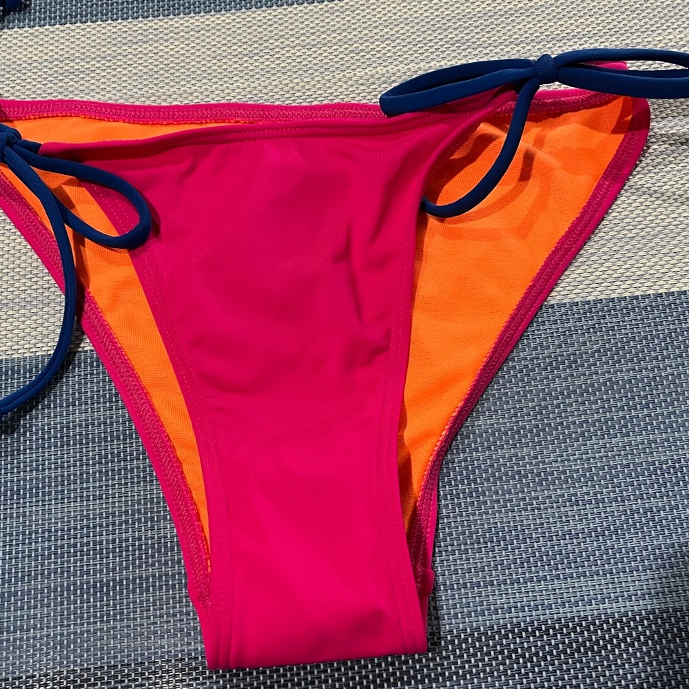 Hollister Pink and Orange Bikini Bottom with Blue Accents